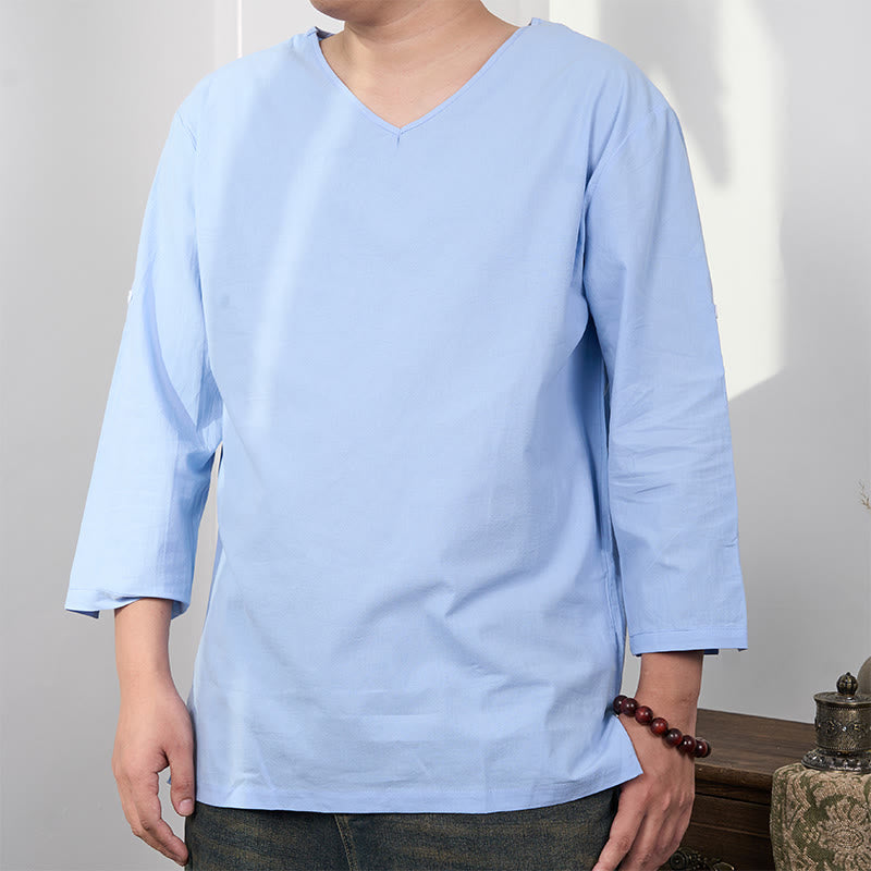 Buddha Stones Einfarbiges Herren-T-Shirt mit Dreiviertelärmeln - HellHimmelBlau - US/ UK/AU48，EU58 (4XL) - image 0