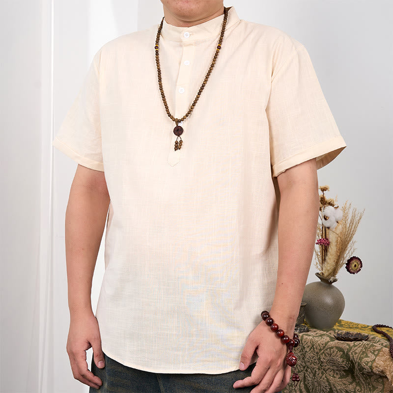 Buddha Stones Herrenhemd aus Baumwollleinen, einfarbig, kurzärmelig, mit halber Knopfleiste - Mokassin - US/ UK/AU44, EU54 (3XL) - image 0