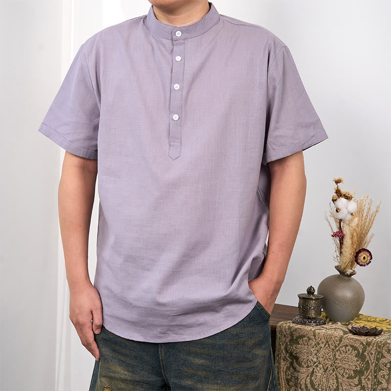 Buddha Stones Herrenhemd aus Baumwollleinen, einfarbig, kurzärmelig, mit halber Knopfleiste - Dunkelgrau - US/ UK/AU44, EU54 (3XL) - image 7