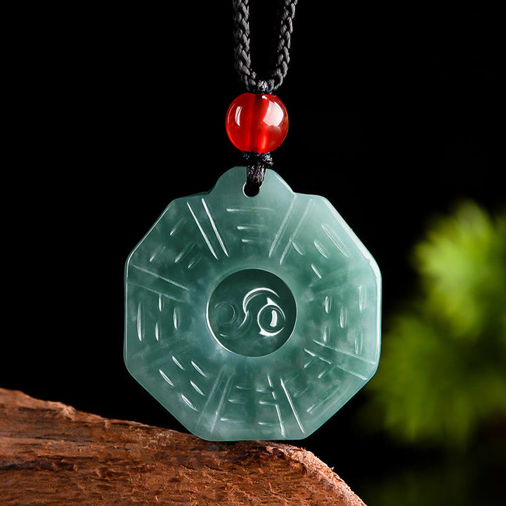 Buddha Stones Natürliche Jade FengShui Bagua Yin Yang Wohlstand Halskette Anhänger