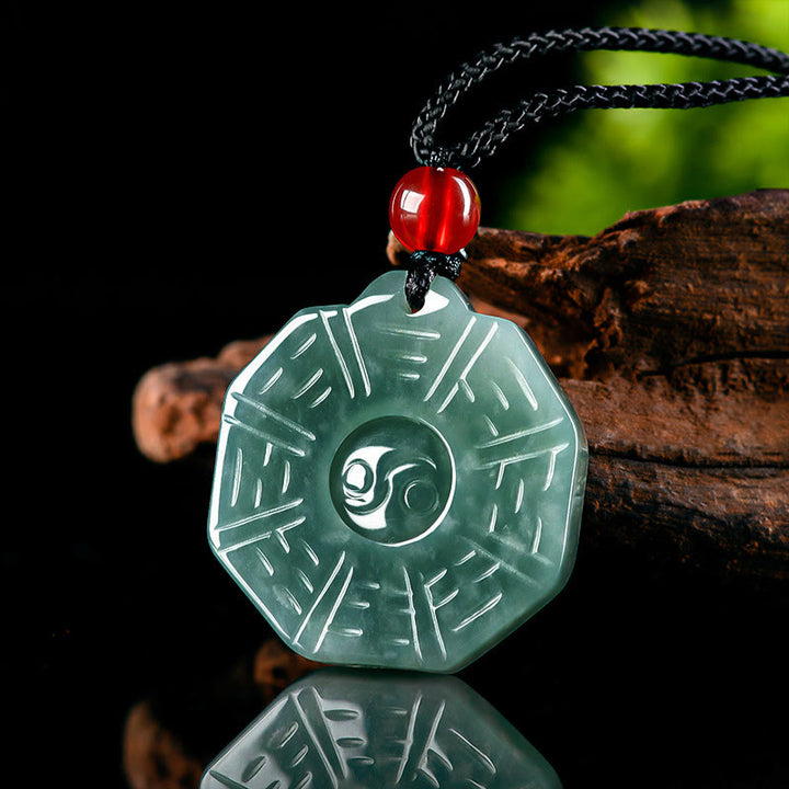 Buddha Stones Natürliche Jade FengShui Bagua Yin Yang Wohlstand Halskette Anhänger