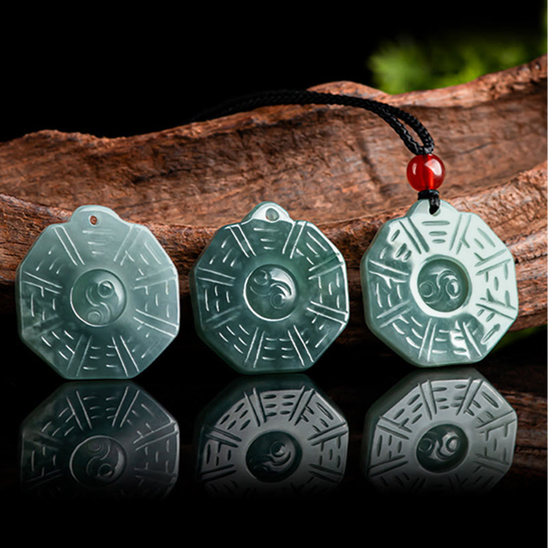 Buddha Stones Natürliche Jade FengShui Bagua Yin Yang Wohlstand Halskette Anhänger