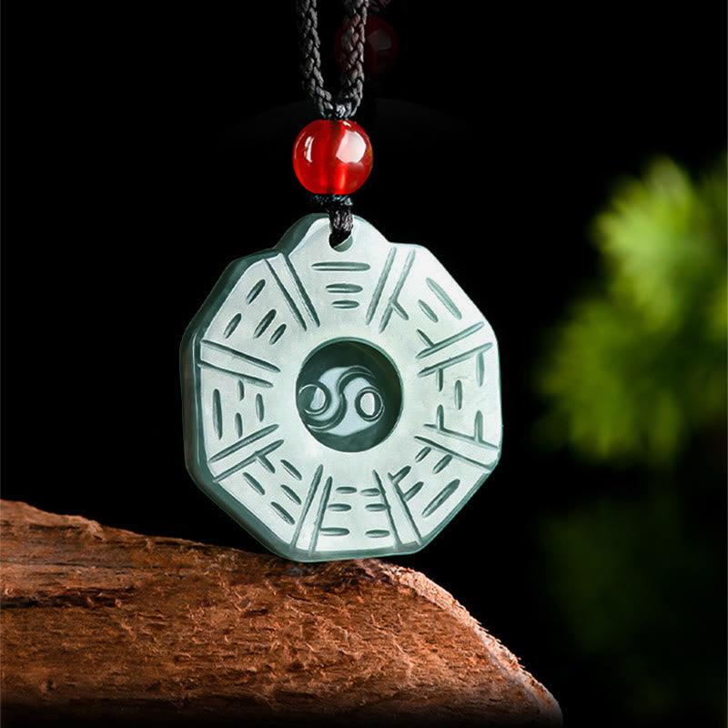 Buddha Stones Natürliche Jade FengShui Bagua Yin Yang Wohlstand Halskette Anhänger