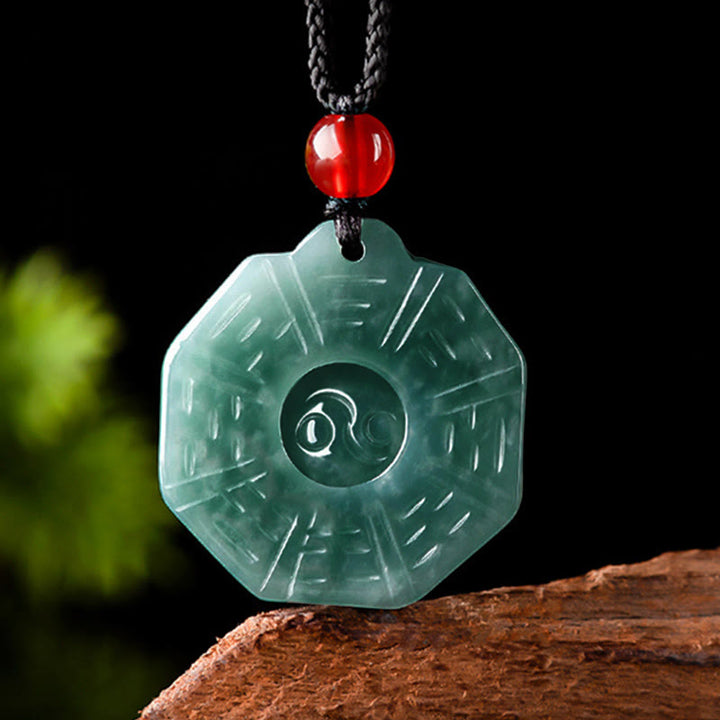 Buddha Stones Natürliche Jade FengShui Bagua Yin Yang Wohlstand Halskette Anhänger