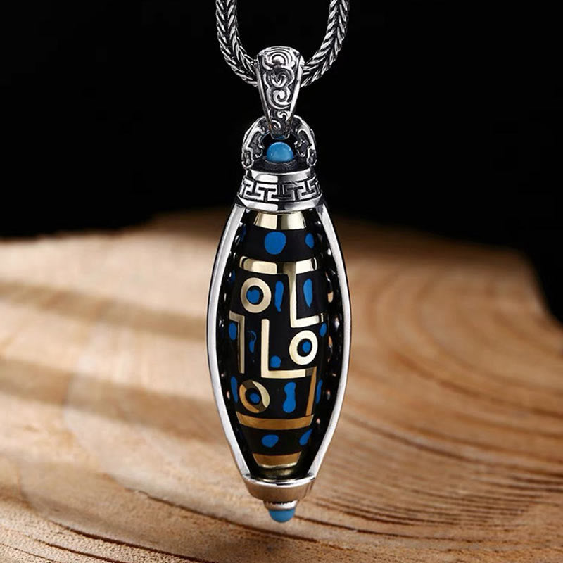 Buddha Stones Tibetische Om Mani Padme Hum Neun-Augen Dzi Perlmuster Frieden Reinheit Drehbare Halskette Anhänger - Om Mani Padme Hum - image 0