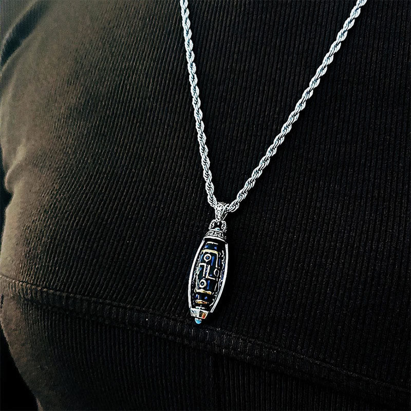 Buddha Stones Tibetische Om Mani Padme Hum Neun-Augen Dzi Perlmuster Frieden Reinheit Drehbare Halskette Anhänger - image 9