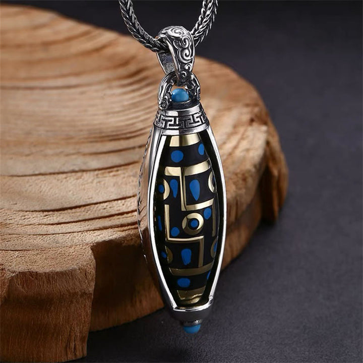 Buddha Stones Tibetische Om Mani Padme Hum Neun-Augen Dzi Perlmuster Frieden Reinheit Drehbare Halskette Anhänger - image 3