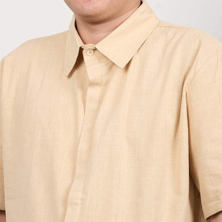 Buddha Stones Herrenhemd aus Baumwolle und Leinen mit kurzen Ärmeln und Knopfleiste - image 8