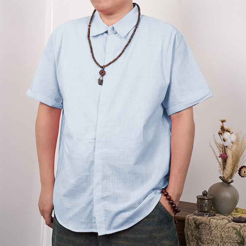 Buddha Stones Herrenhemd aus Baumwolle und Leinen mit kurzen Ärmeln und Knopfleiste - HellHimmelBlau - US/ UK/AU44，EU54 (3XL) - image 15