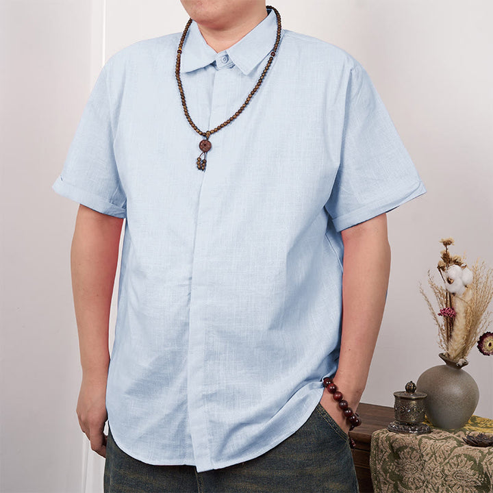 Buddha Stones Herrenhemd aus Baumwolle und Leinen mit kurzen Ärmeln und Knopfleiste - HellHimmelBlau - US/ UK/AU44，EU54 (3XL) - image 15