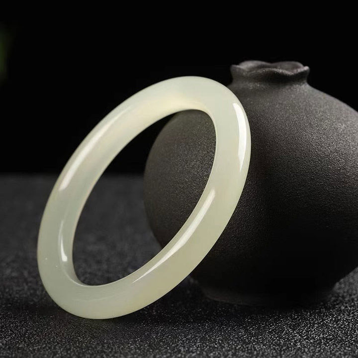 Buddha Stones Armband aus natürlichem, weiß-grünem Jade – Glücks- und Wohlstandssymbol - image 1