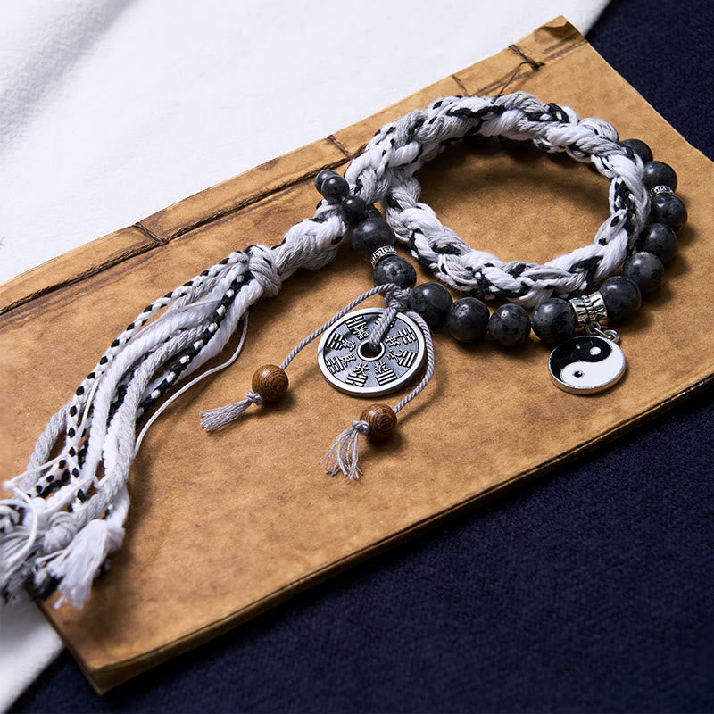 Armband mit Buddha-Steine, schwarzer Glitzerstein, Katzenauge, Yin-Yang, Berggeister, Geld ausgeben, Kraft, doppellagiges Seil