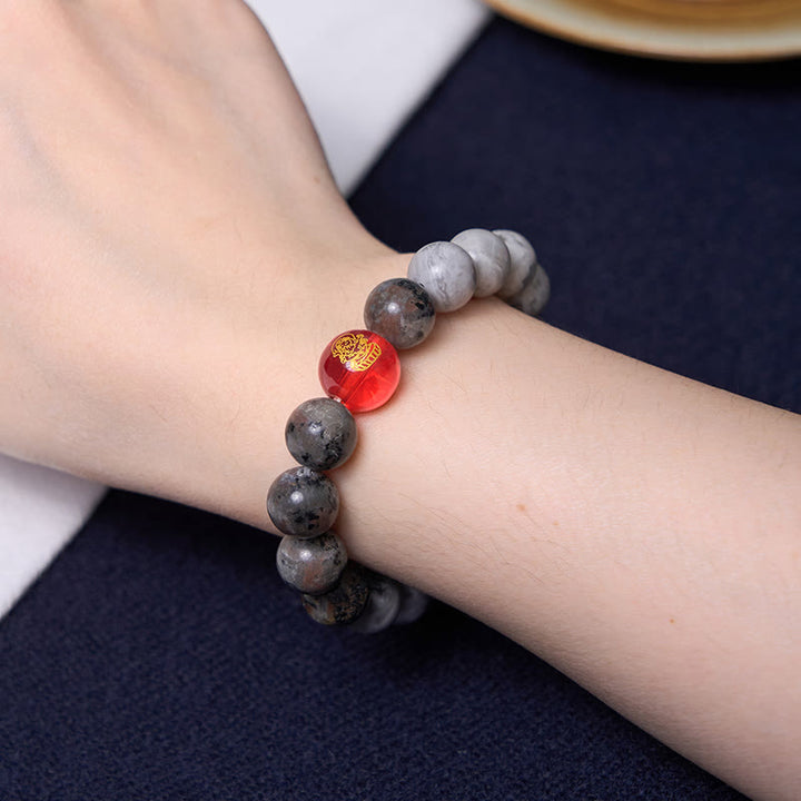 Buddha Stones Tibetisches Neun-Augen-Dzi-Perlen-Picasso-Jaspis-Positives Armband