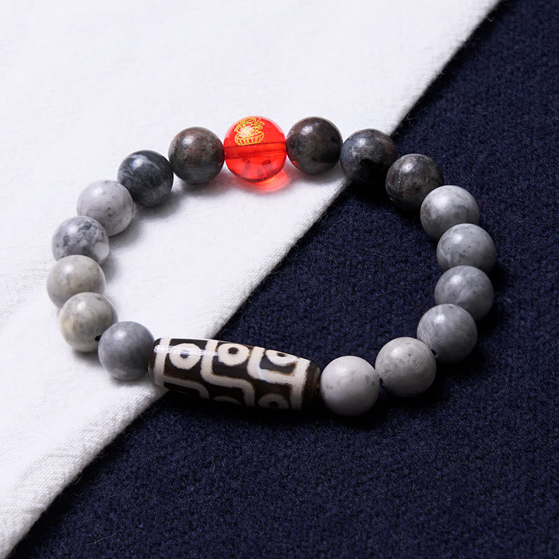 Buddha Stones Tibetisches Neun-Augen-Dzi-Perlen-Picasso-Jaspis-Positives Armband