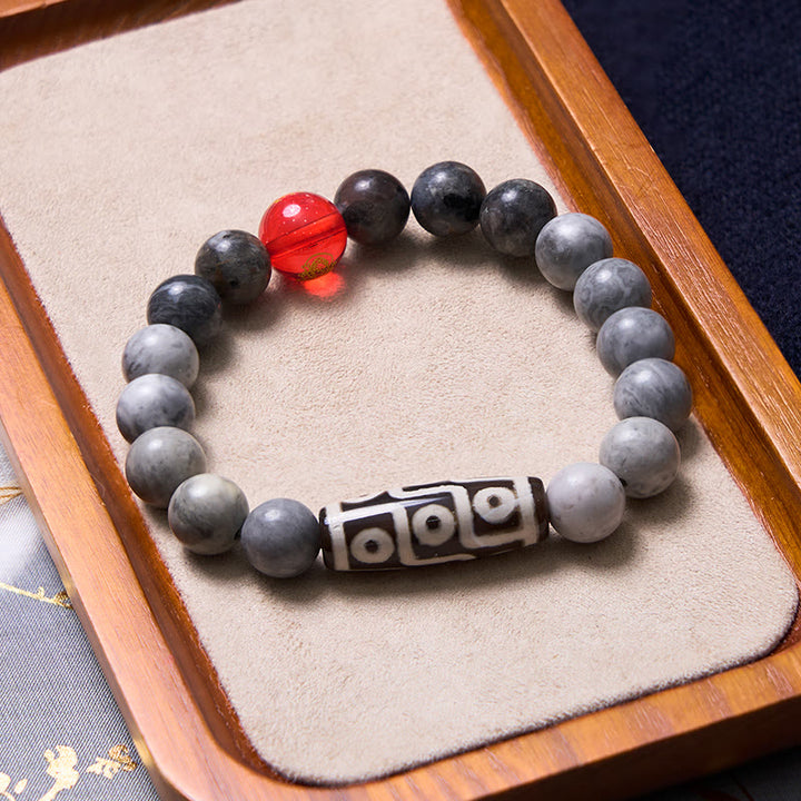 Buddha Stones Tibetisches Neun-Augen-Dzi-Perlen-Picasso-Jaspis-Positives Armband