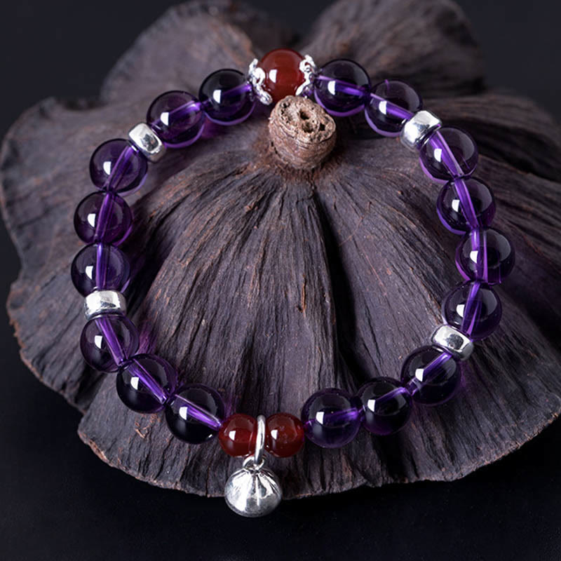 Buddha Stones 925 Sterling Silber Naturamethyst Rote Achat Lotus Positive Armband