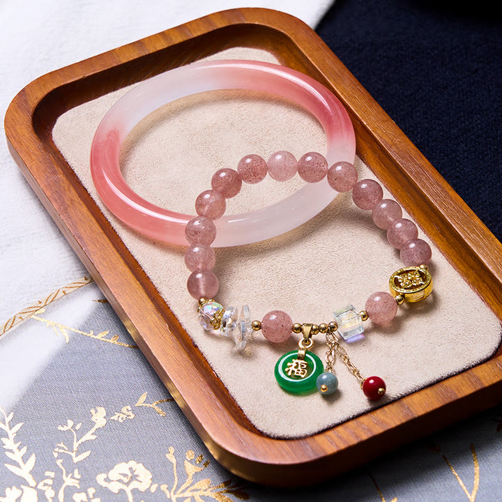 Buddha Stones Anziehende Liebe und Schutz Rosa Armband Armreif Bündel