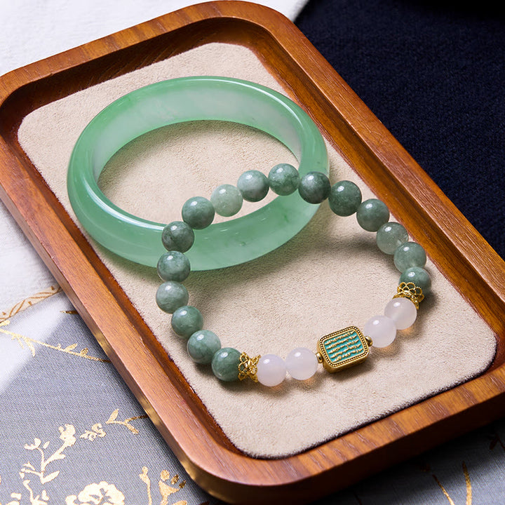 Buddha Stones Fördern Neue Anfänge Minzgrünes Jade-Armband-Bundle - Jade-Armband & Jade-Armreif 62 mm - image 0