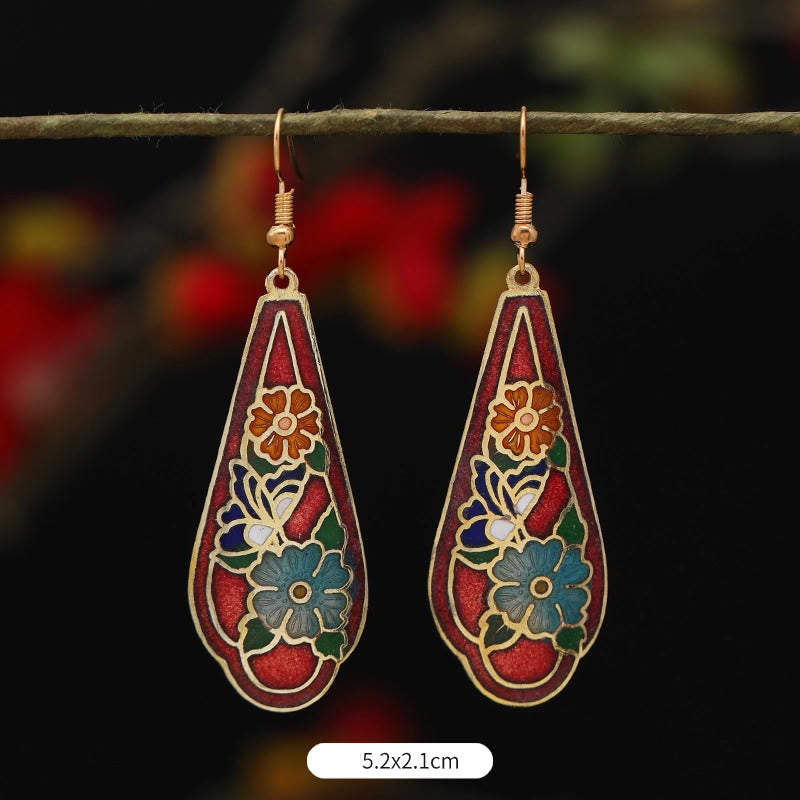 Buddha Stones Lotus-Schmetterlingsblumen-Ohrhänger aus Kupferlegierung – Erleuchtung - Rote Blume, 5,2 x 2,1 cm - image 8