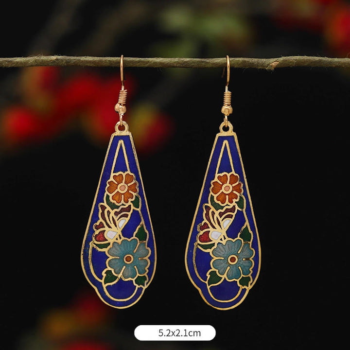 Buddha Stones Lotus-Schmetterlingsblumen-Ohrhänger aus Kupferlegierung – Erleuchtung - Blaue Blume, 5,2 x 2,1 cm - image 9