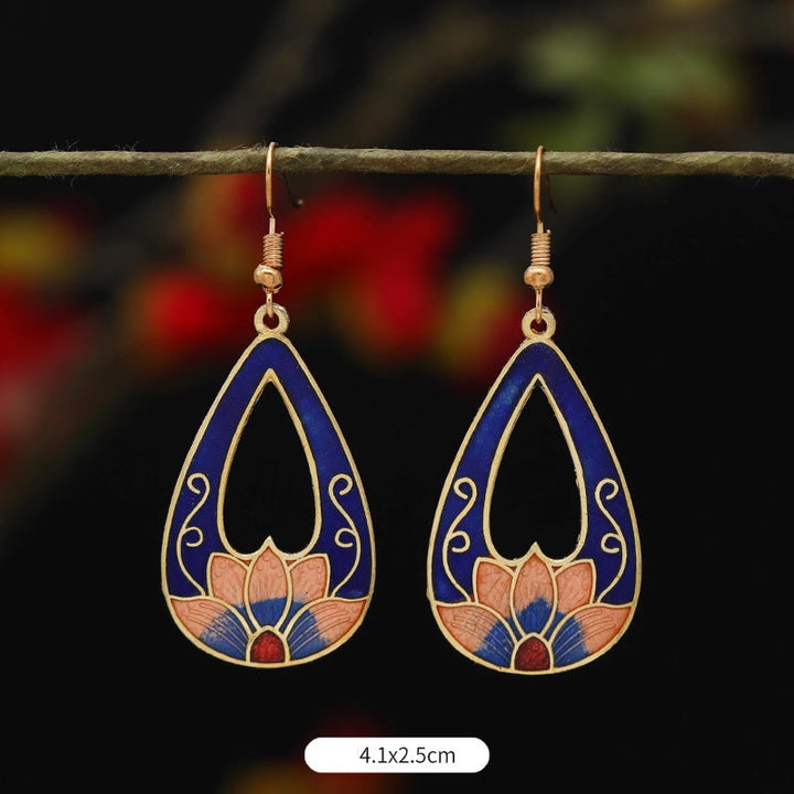 Buddha Stones Lotus-Schmetterlingsblumen-Ohrhänger aus Kupferlegierung – Erleuchtung - Blauer Lotus 4,1 x 2,5 cm - image 5