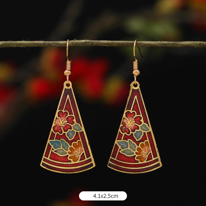 Buddha Stones Lotus-Schmetterlingsblumen-Ohrhänger aus Kupferlegierung – Erleuchtung - Dreieckige rote Blume, 4,1 x 2,5 cm - image 11