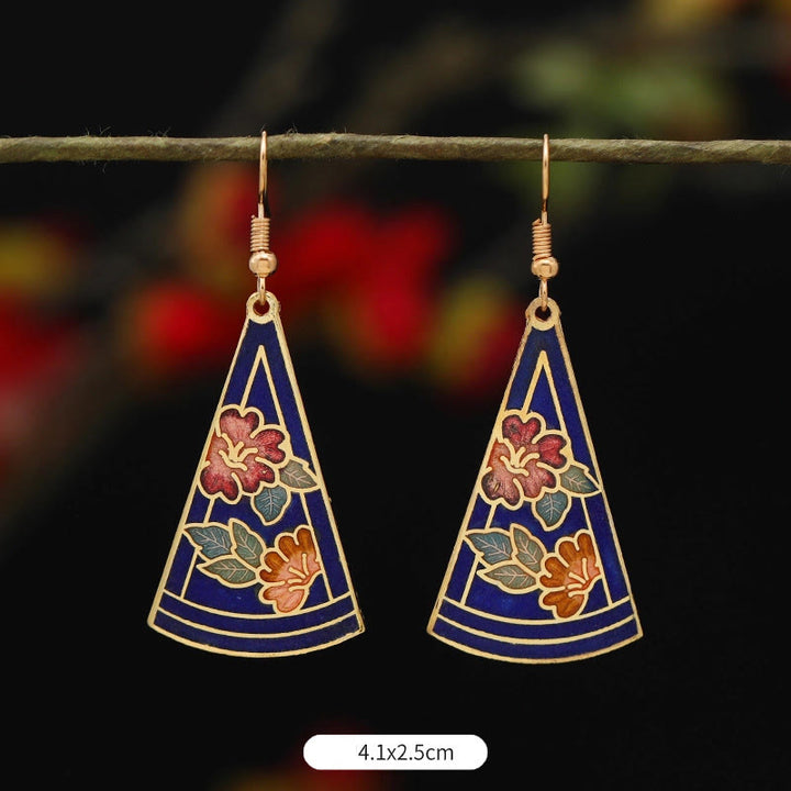 Buddha Stones Lotus-Schmetterlingsblumen-Ohrhänger aus Kupferlegierung – Erleuchtung - Dreieckige blaue Blume 4,1 x 2,5 cm - image 12