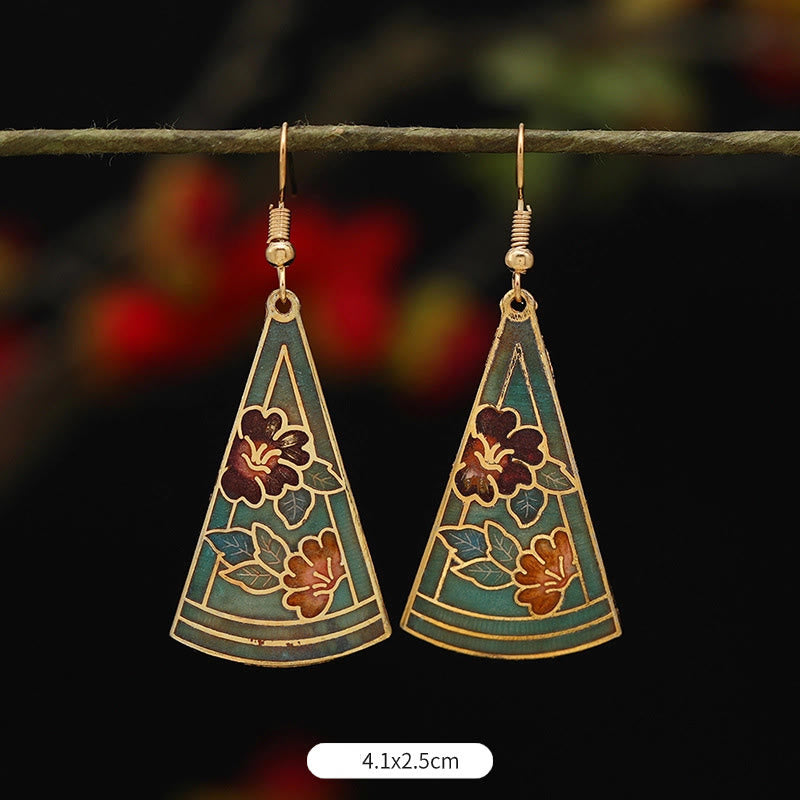 Buddha Stones Lotus-Schmetterlingsblumen-Ohrhänger aus Kupferlegierung – Erleuchtung - Dreieckige grüne Blume 4,1 x 2,5 cm - image 13