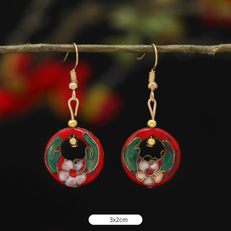 Buddha Stones Lotus-Schmetterlingsblumen-Ohrhänger aus Kupferlegierung – Erleuchtung - Runde rote Blume 3 x 2 cm - image 17