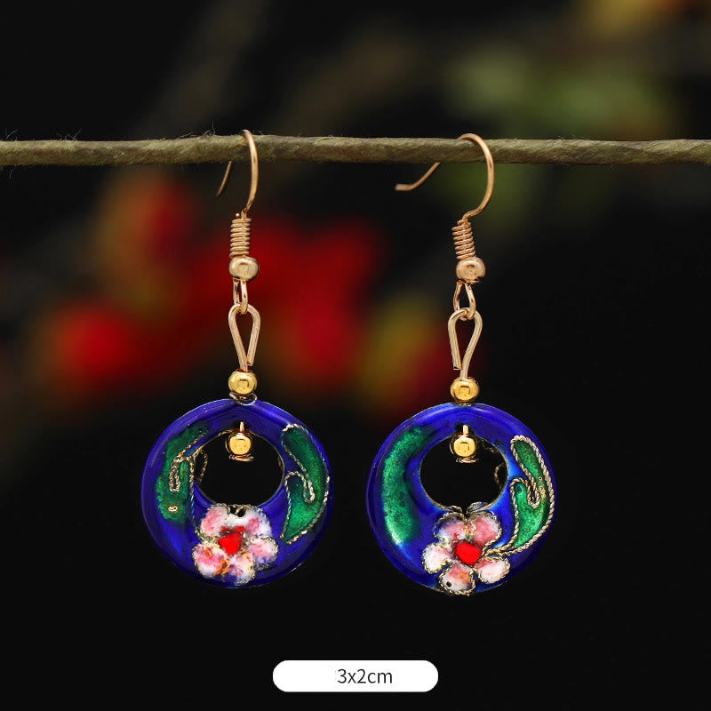 Buddha Stones Lotus-Schmetterlingsblumen-Ohrhänger aus Kupferlegierung – Erleuchtung - Runde, dunkelblaue Blume, 3 x 2 cm - image 18