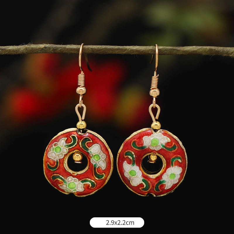 Buddha Stones Lotus-Schmetterlingsblumen-Ohrhänger aus Kupferlegierung – Erleuchtung - Roter Blumenkreis 2,9 x 2,2 cm - image 21