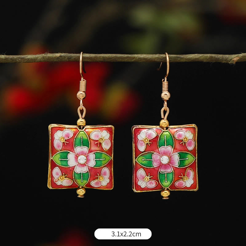 Buddha Stones Lotus-Schmetterlingsblumen-Ohrhänger aus Kupferlegierung – Erleuchtung - Quadratische rot-grüne Blume, 3,1 x 2,2 cm - image 24