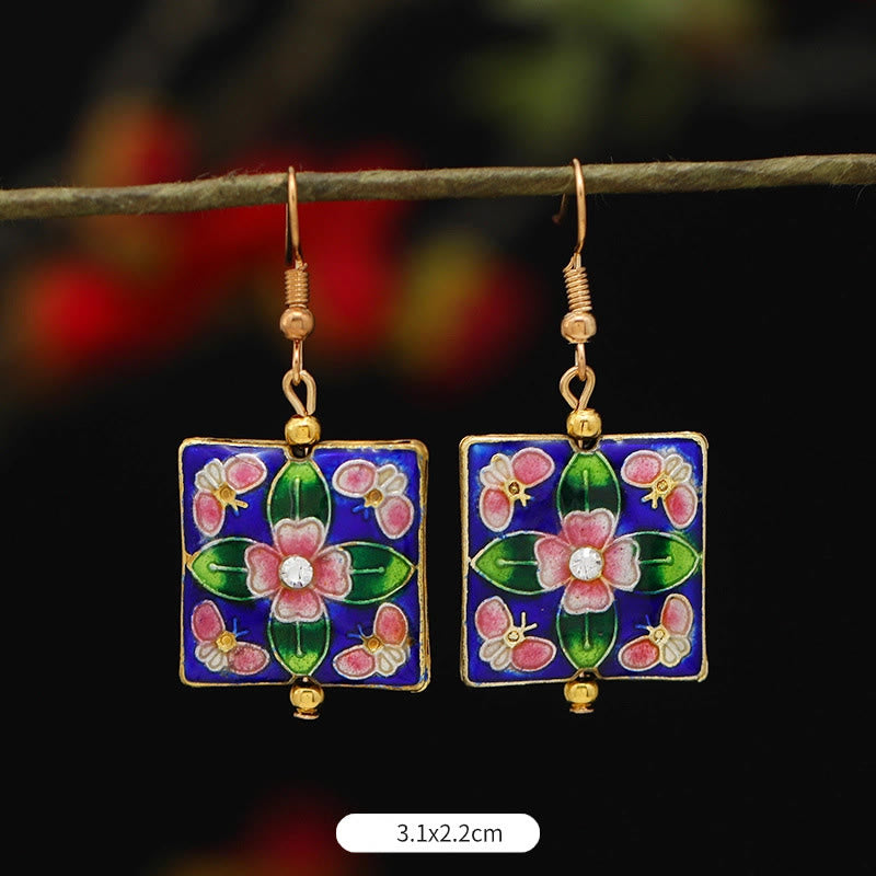 Buddha Stones Lotus-Schmetterlingsblumen-Ohrhänger aus Kupferlegierung – Erleuchtung - Quadratische dunkelblaue Blume 3,1 x 2,2 cm - image 25