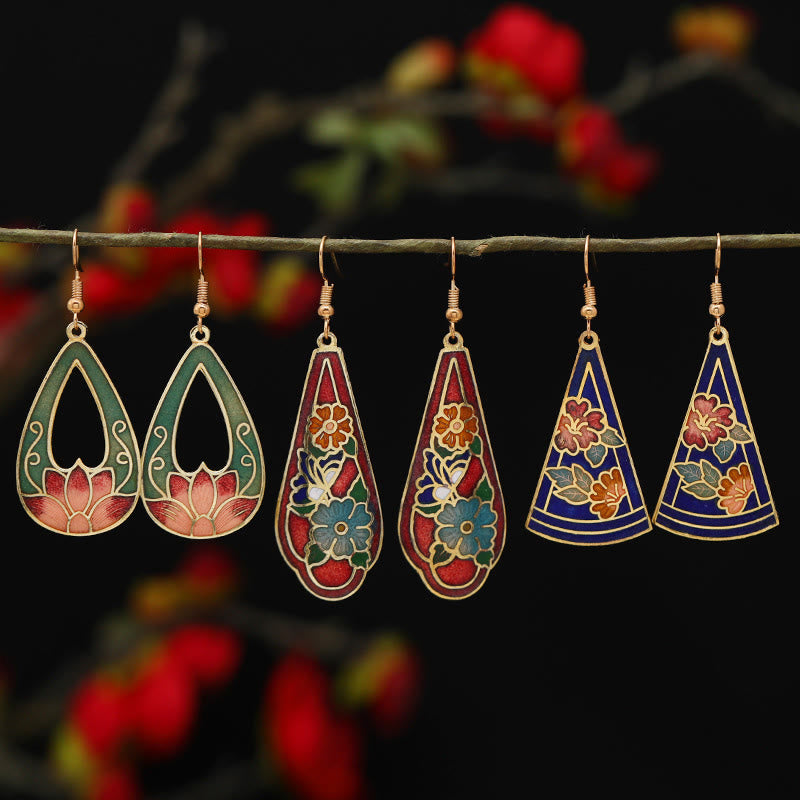 Buddha Stones Lotus-Schmetterlingsblumen-Ohrhänger aus Kupferlegierung – Erleuchtung - image 1