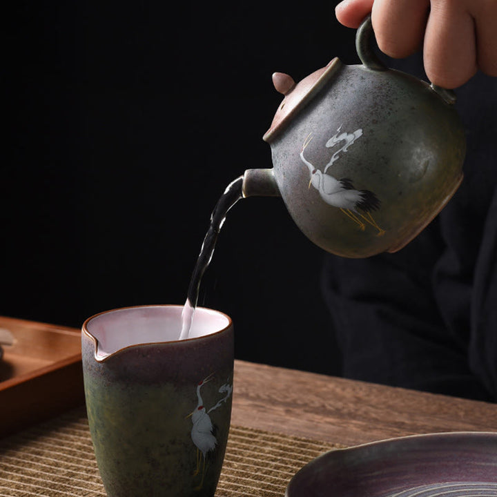 Buddha Stones Weißer Kranich Wolke Chinesischer Gongfu Tee Keramik Kung Fu Teekanne