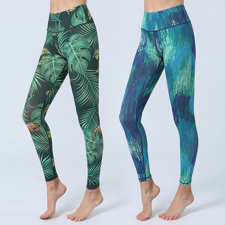 Buddha-Steine-Blätter-Muster, Sport, Fitness, Yoga, hohe Taille, Leggings für Damen