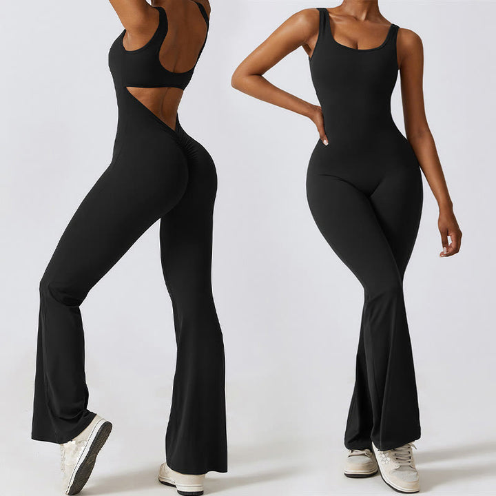 Buddha Stones Damen-Workout-Overall, ärmellos, Schlaghose, Sport, Fitness, Yoga-Bodysuit