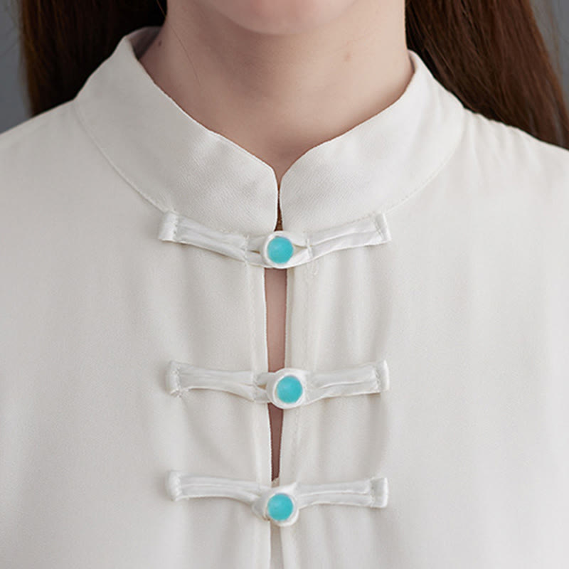 Buddha Stones 2 Stück Froschknopf Langarm Midi-Kleid Weite Hosen Chiffon Zen Damen Set - image 9