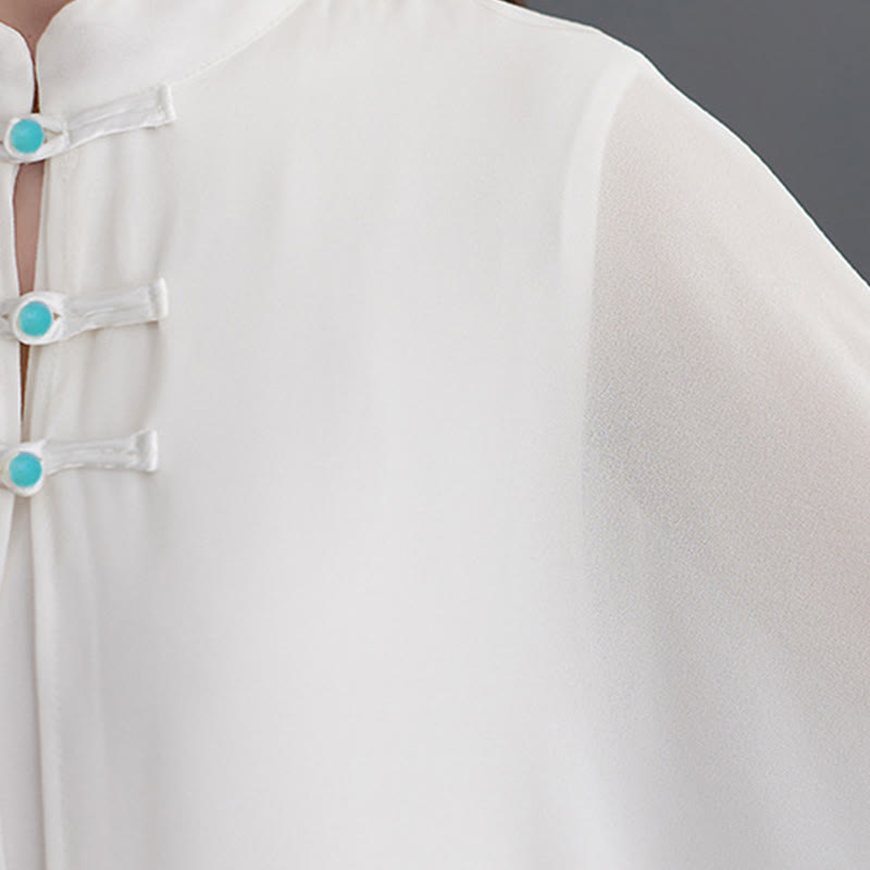 Buddha Stones 2 Stück Froschknopf Langarm Midi-Kleid Weite Hosen Chiffon Zen Damen Set - image 10