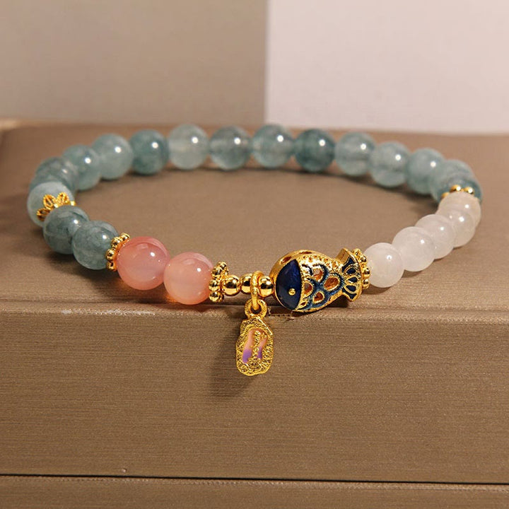 Buddha Stones Jade Yanyuan-Achat Weißer Jade Koi Fisch Schriftzeichen Glücksarmband