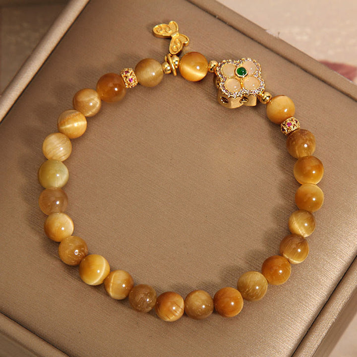 Buddha Stones Tigerauge-Armband mit vierblättrigem Kleeblatt und Schmetterlingsschutz - image 3