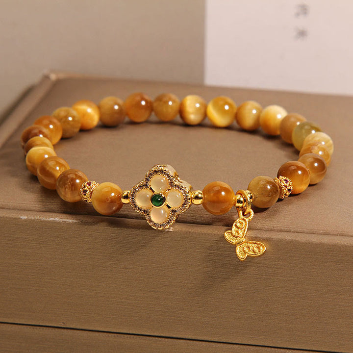 Buddha Stones Tigerauge-Armband mit vierblättrigem Kleeblatt und Schmetterlingsschutz - image 7
