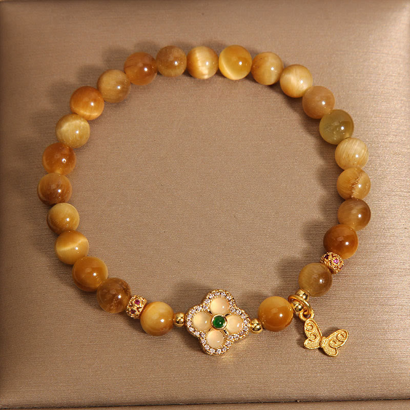 Buddha Stones Tigerauge-Armband mit vierblättrigem Kleeblatt und Schmetterlingsschutz - image 8