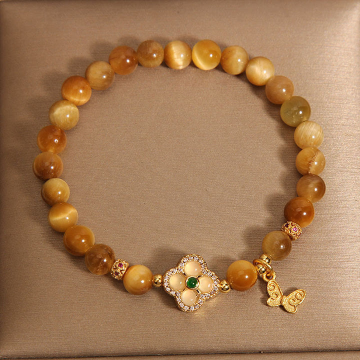 Buddha Stones Tigerauge-Armband mit vierblättrigem Kleeblatt und Schmetterlingsschutz - image 8