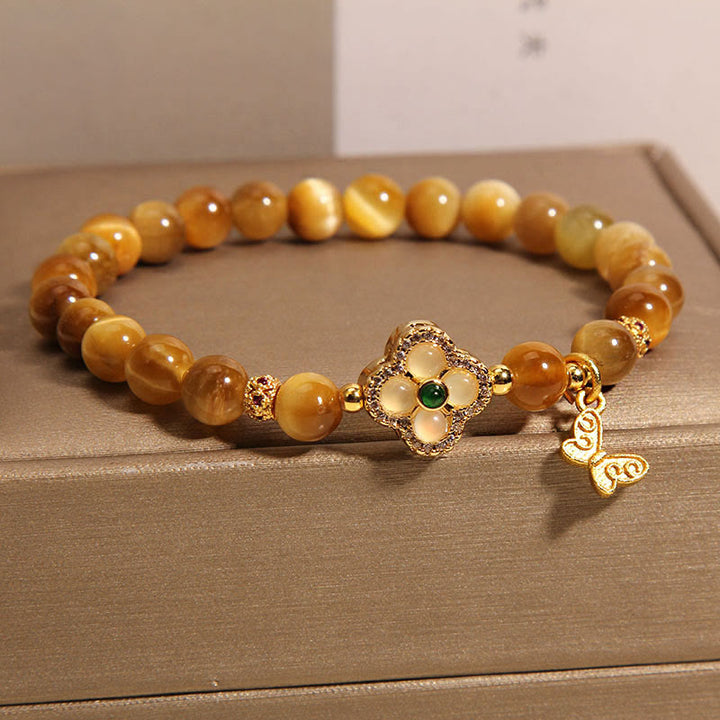 Buddha Stones Tigerauge-Armband mit vierblättrigem Kleeblatt und Schmetterlingsschutz - image 4