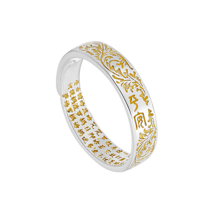 Buddha Stones Ring aus Kupfer mit Lotusherz-Sutra im Stil der Tang-Dynastie – Glücksring mit Lotusblütenmotiv und verstellbarer Länge - image 2