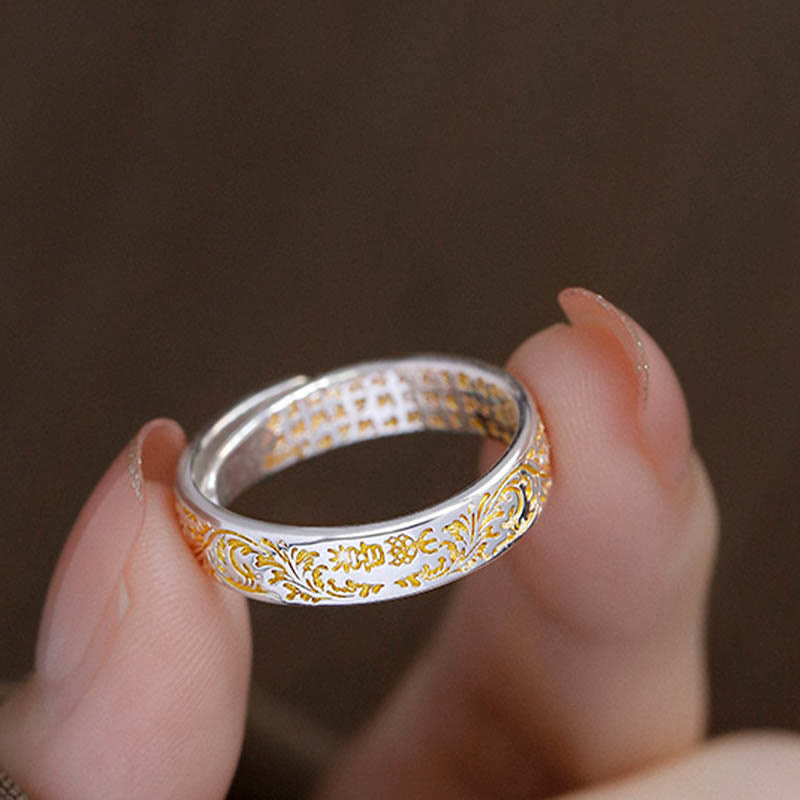 Buddha Stones Ring aus Kupfer mit Lotusherz-Sutra im Stil der Tang-Dynastie – Glücksring mit Lotusblütenmotiv und verstellbarer Länge - image 6