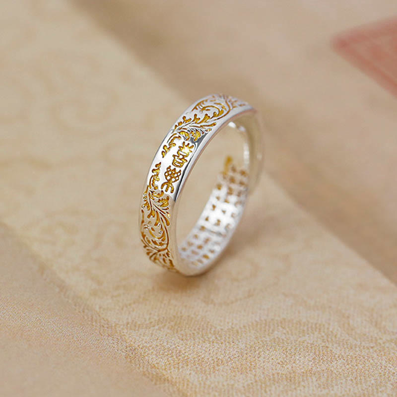 Buddha Stones Ring aus Kupfer mit Lotusherz-Sutra im Stil der Tang-Dynastie – Glücksring mit Lotusblütenmotiv und verstellbarer Länge - Joy&Tang Dynasty Blumendesign 18 mm (verstellbar) - image 5