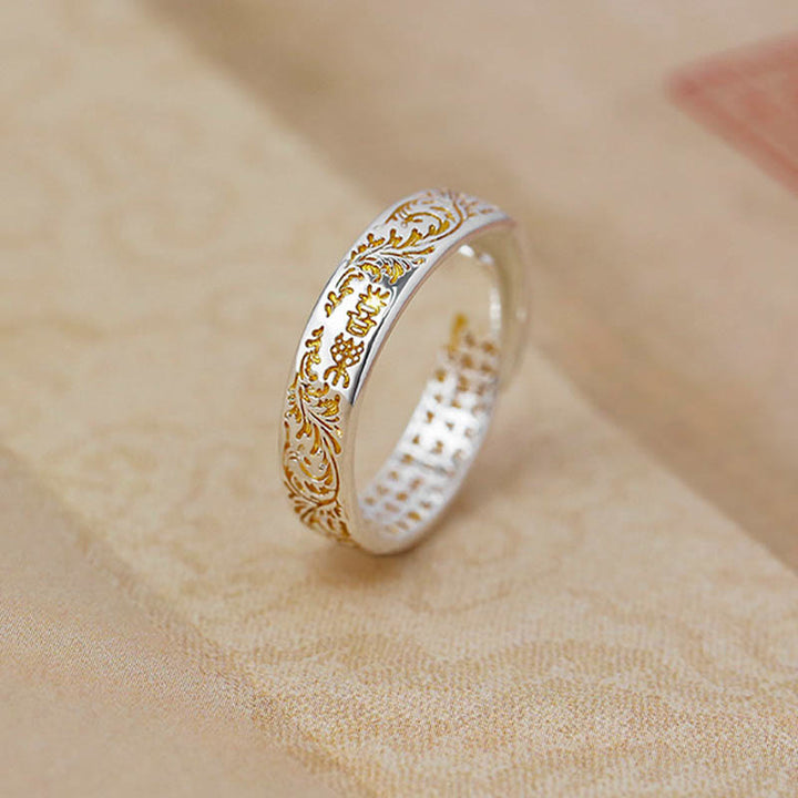Buddha Stones Ring aus Kupfer mit Lotusherz-Sutra im Stil der Tang-Dynastie – Glücksring mit Lotusblütenmotiv und verstellbarer Länge - Joy&Tang Dynasty Blumendesign 18 mm (verstellbar) - image 5