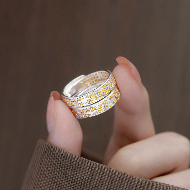 Buddha Stones Ring aus Kupfer mit Lotusherz-Sutra im Stil der Tang-Dynastie – Glücksring mit Lotusblütenmotiv und verstellbarer Länge - image 9